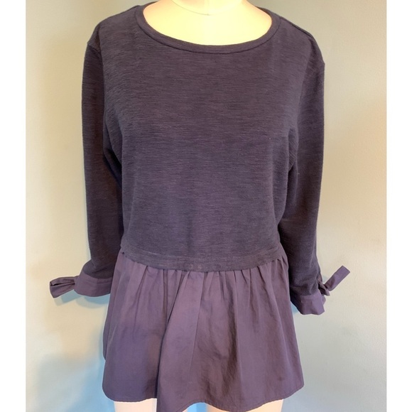 English Factory Navy knit with cotton peplum top 3/4 sleeve size S - Picture 1 of 7